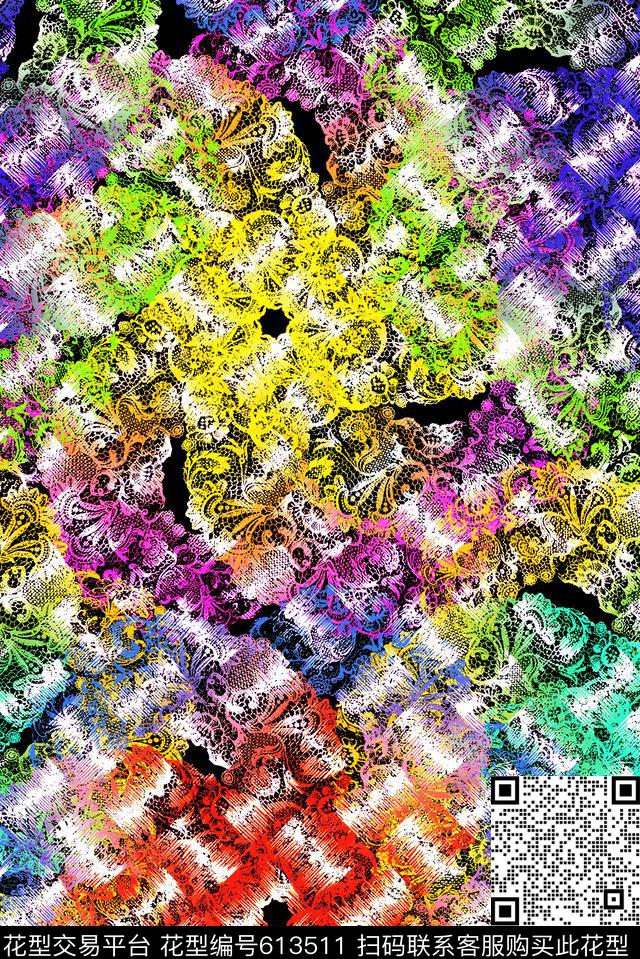 蕾丝五彩满版传统印花华亿平台下载（图片编号: 613511） - 瓦栏（Walan）