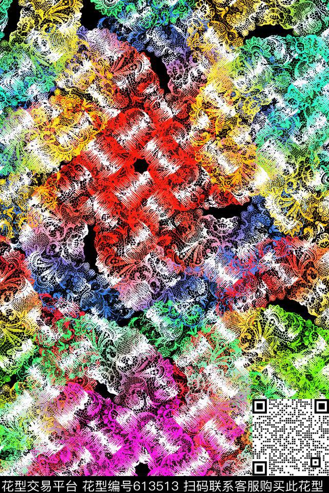 蕾丝五彩满版传统印花华亿平台下载（图片编号: 613513） - 瓦栏（Walan）