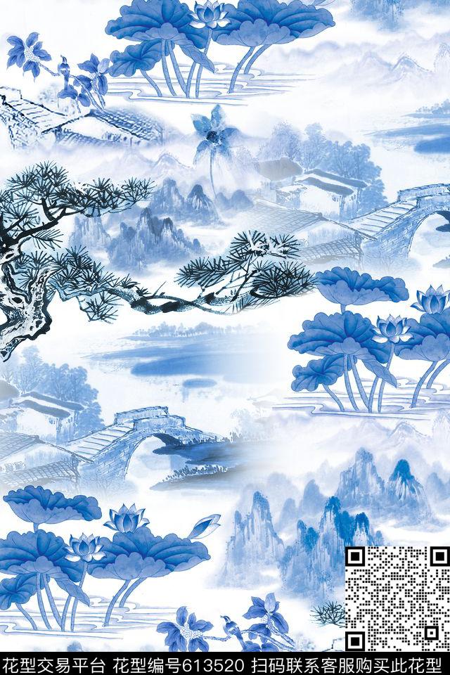 L.D~中国风L.D~水彩L.D~手绘数码印花华亿平台下载（图片编号: 613520） - 瓦栏（Walan）