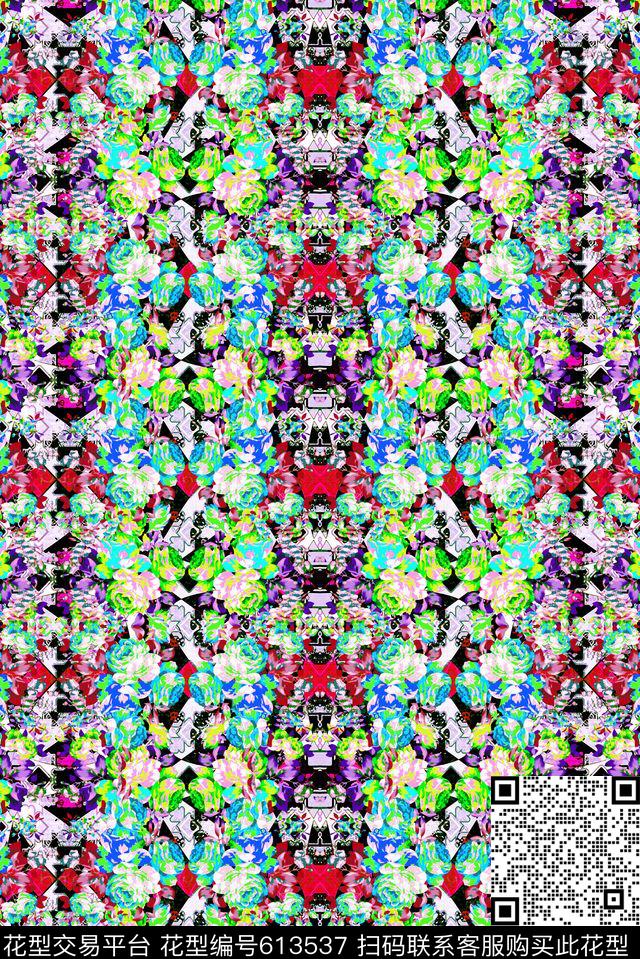 满版色块花卉搭配镜像数码印花华亿平台下载（图片编号: 613537） - 瓦栏（Walan）