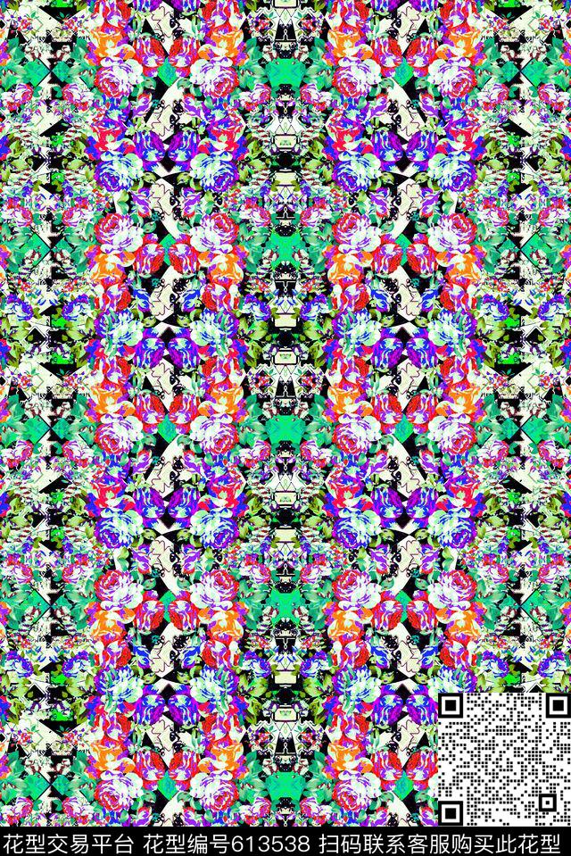 满版色块花卉搭配镜像数码印花华亿平台下载（图片编号: 613538） - 瓦栏（Walan）