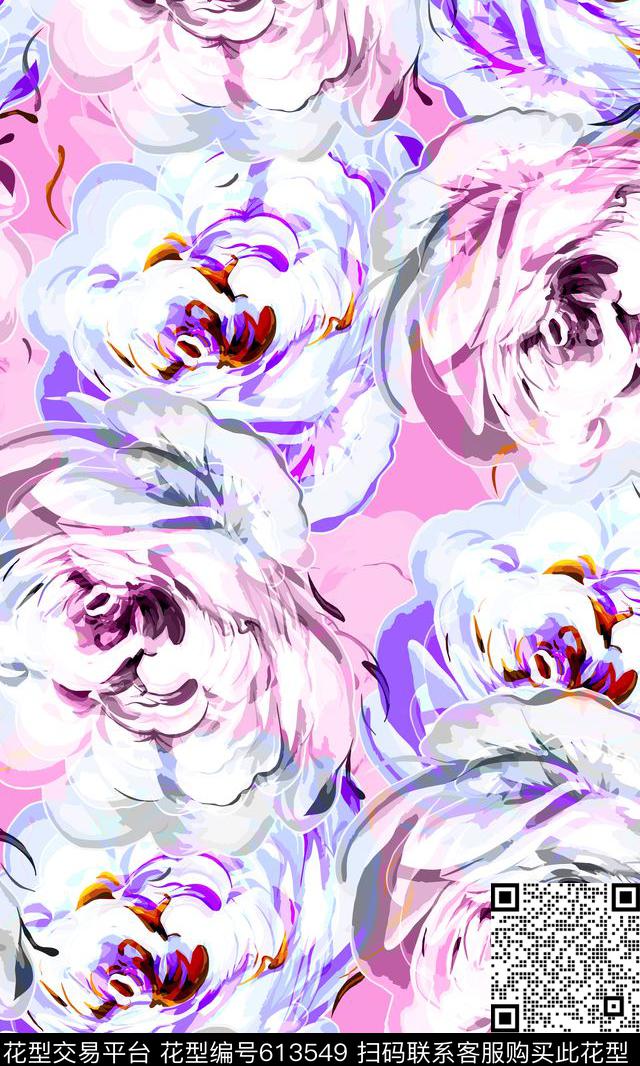 花朵水彩风格花卉数码印花华亿平台下载（图片编号: 613549） - 瓦栏（Walan）