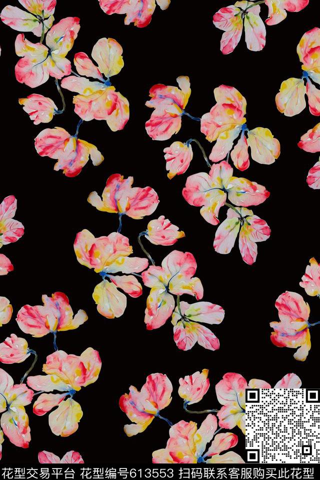 手绘水彩花卉服装数码印花华亿平台下载（图片编号: 613553） - 瓦栏（Walan）