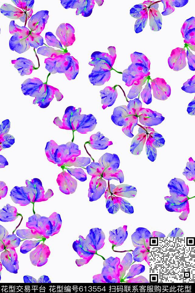 手绘水彩花卉服装数码印花华亿平台下载（图片编号: 613554） - 瓦栏（Walan）