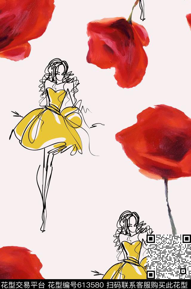 花朵花卉女孩数码印花华亿平台下载（图片编号: 613580） - 瓦栏（Walan）