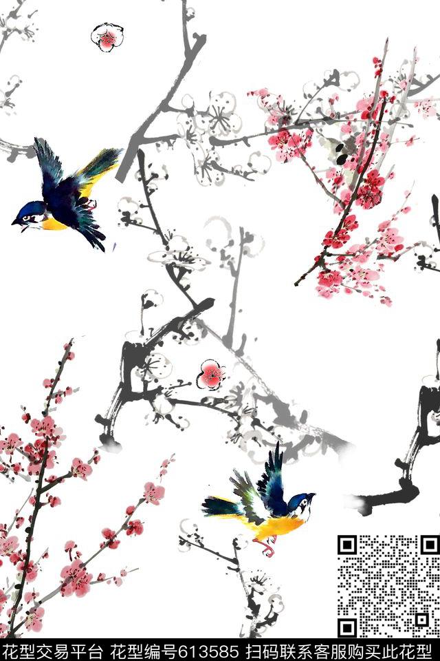 花鸟梅花、花卉数码印花华亿平台下载（图片编号: 613585） - 瓦栏（Walan）