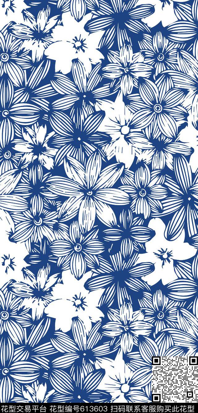 花卉线描男装传统印花华亿平台下载（图片编号: 613603） - 瓦栏（Walan）