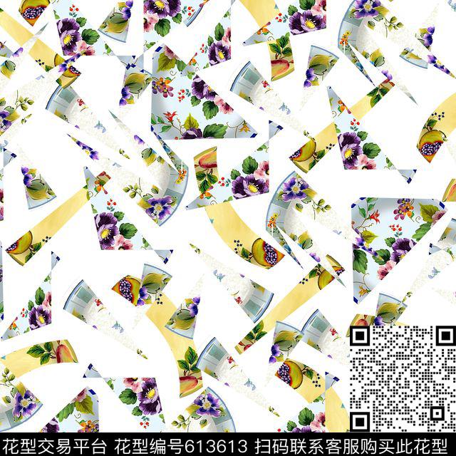 不规则几何三角形几何切片花卉数码印花华亿平台下载（图片编号: 613613） - 瓦栏（Walan）