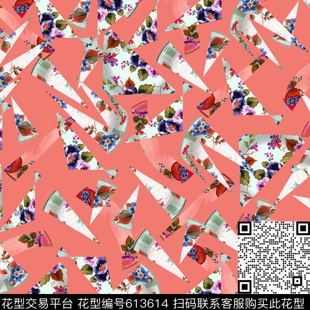 不规则几何三角形几何切片花卉数码印花华亿平台下载（图片编号: 613614） - 瓦栏（Walan）