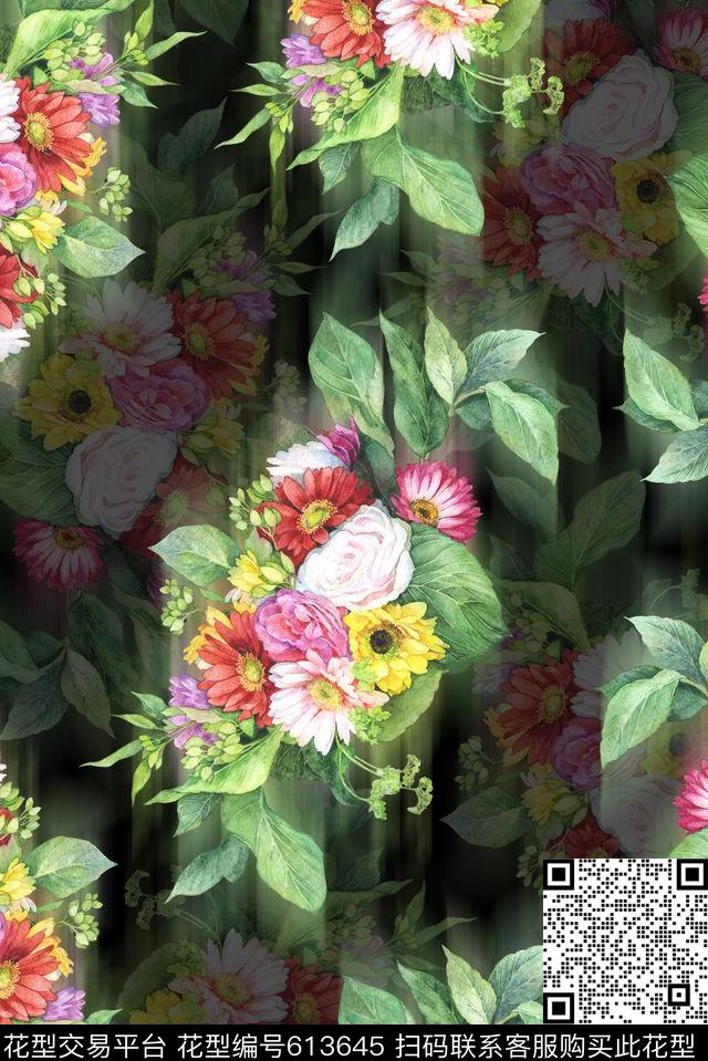 时尚中国风印花时尚手绘水彩画手绘花卉数码印花华亿平台下载（图片编号: 613645） - 瓦栏（Walan）