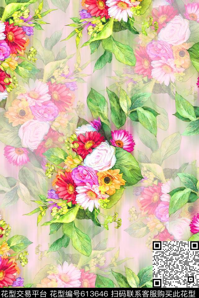 时尚中国风印花时尚手绘水彩画手绘花卉数码印花华亿平台下载（图片编号: 613646） - 瓦栏（Walan）