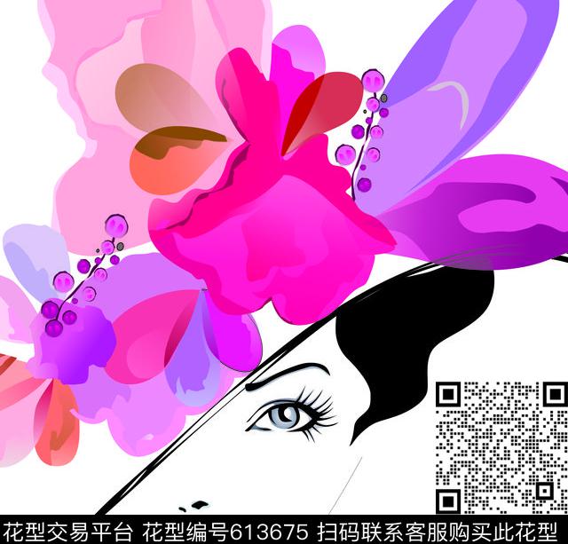 窈窕淑女花卉线条传统印花华亿平台下载（图片编号: 613675） - 瓦栏（Walan）