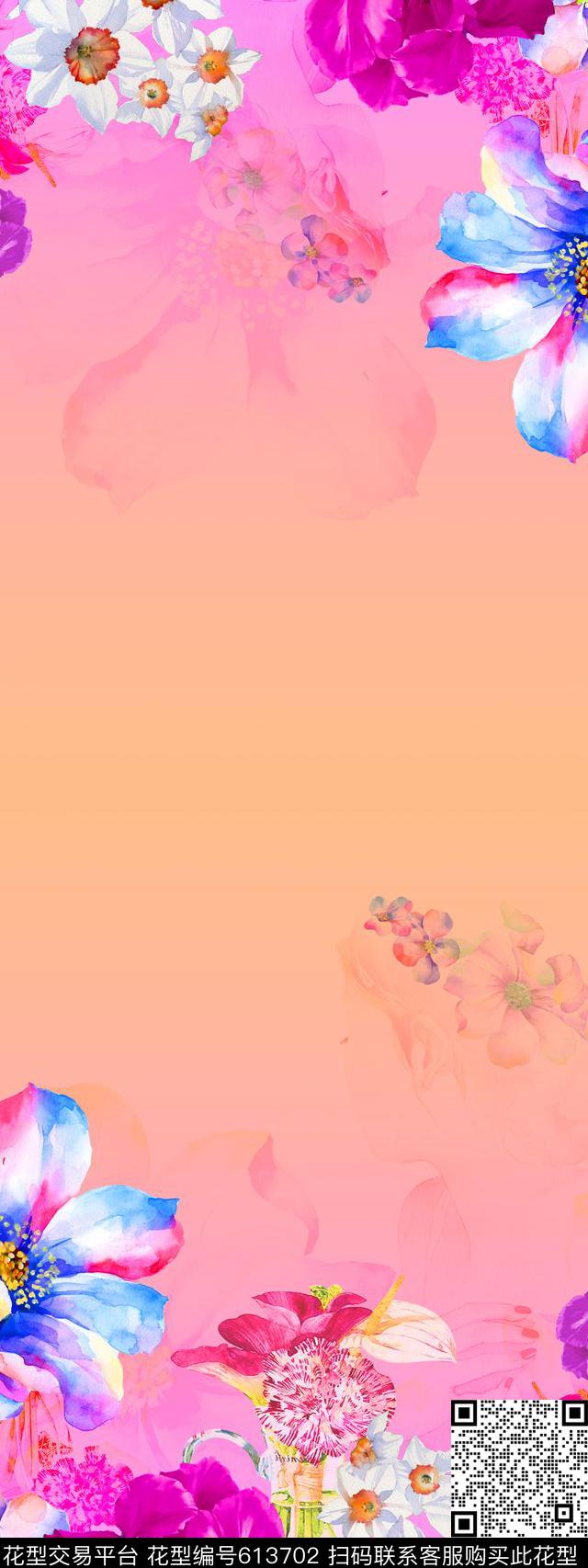 围巾华亿平台双边定位水彩大花数码印花华亿平台下载（图片编号: 613702） - 瓦栏（Walan）