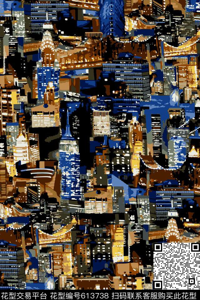 城市霓虹男装油画数码印花华亿平台下载（图片编号: 613738） - 瓦栏（Walan）
