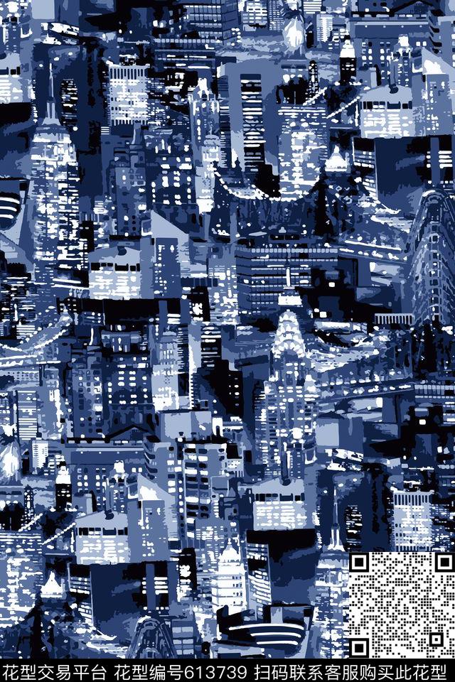 城市霓虹男装油画数码印花华亿平台下载（图片编号: 613739） - 瓦栏（Walan）