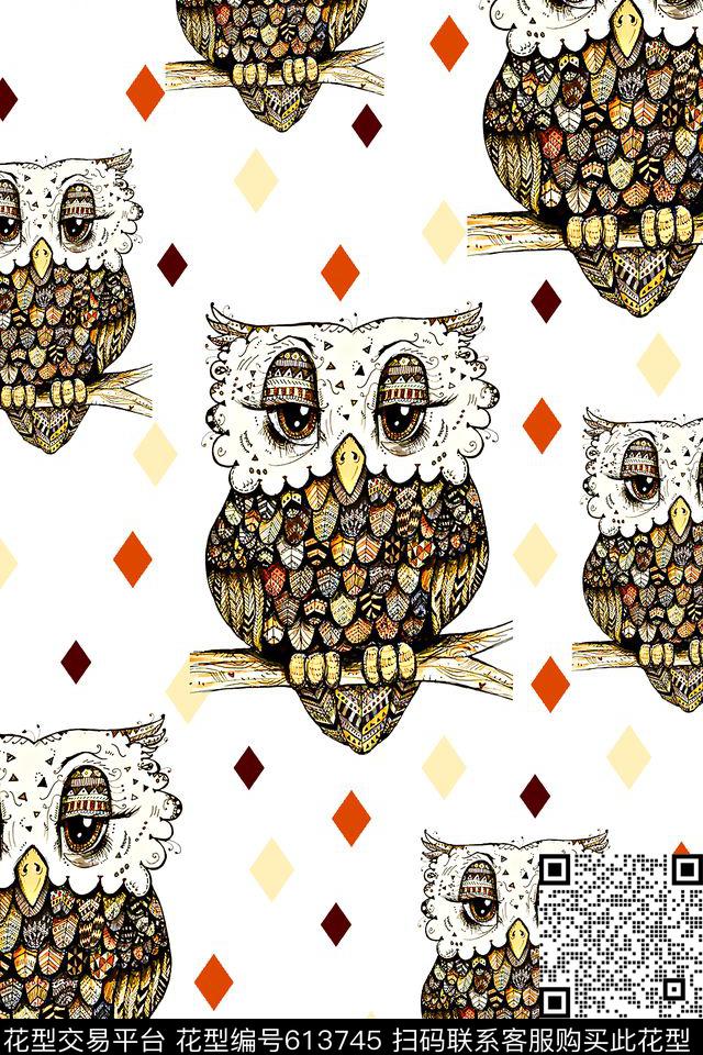 抽象几何清爽梦幻艺术平底立体手绘满版最新高清数码蕾丝民族中国风绣花珠宝肌理时尚潮

流大牌复古欧美风猫头鹰情侣针织衫女装衫数码印花华亿平台下载（图片编号: 613745） - 瓦栏（Walan）