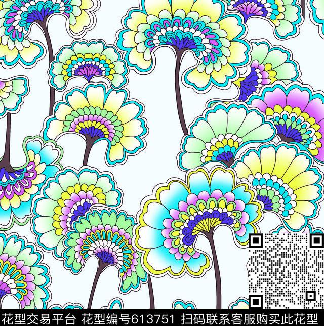 梦幻花卉花纹花卉花卉数码印花华亿平台下载（图片编号: 613751） - 瓦栏（Walan）