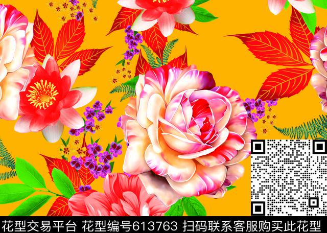 大花牡丹花卉数码印花华亿平台下载（图片编号: 613763） - 瓦栏（Walan）