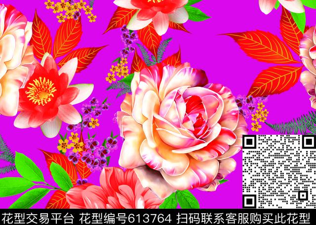 大花牡丹花卉数码印花华亿平台下载（图片编号: 613764） - 瓦栏（Walan）