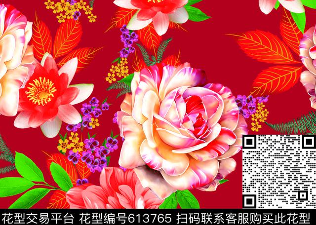 大花牡丹花卉数码印花华亿平台下载（图片编号: 613765） - 瓦栏（Walan）