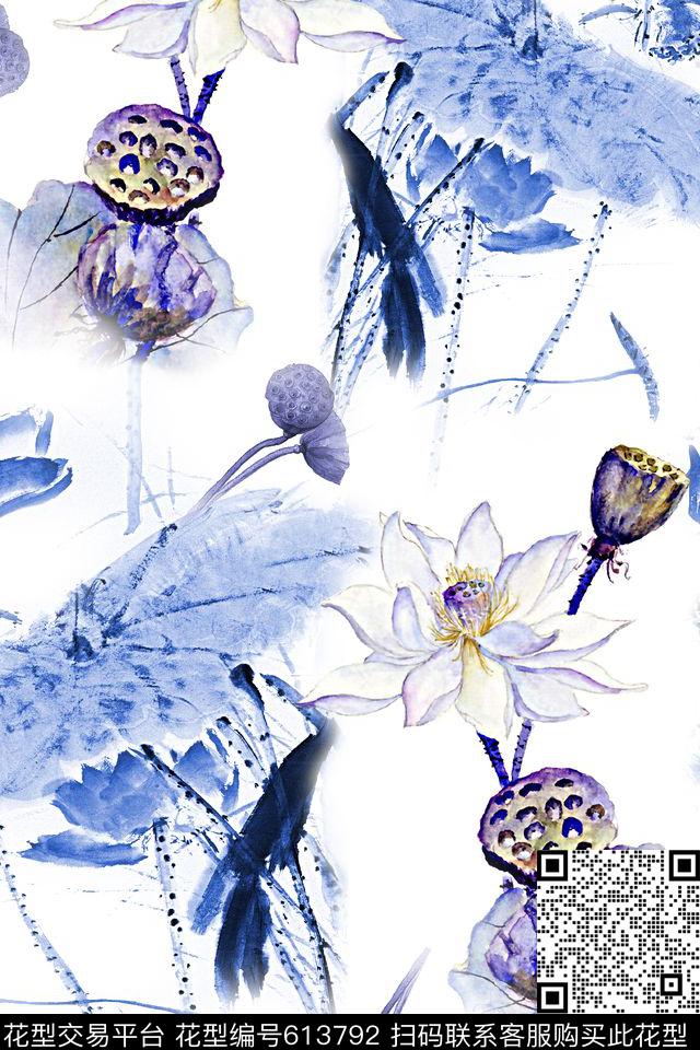 时尚花卉水墨数码印花华亿平台下载（图片编号: 613792） - 瓦栏（Walan）