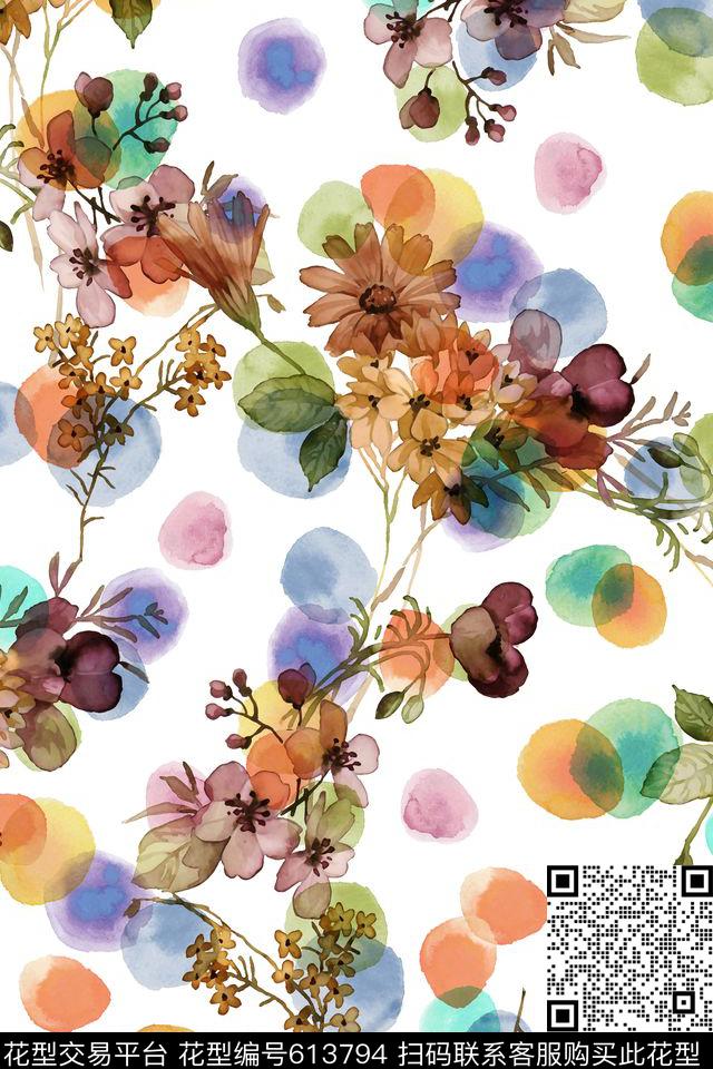 时尚清新花卉水彩数码印花华亿平台下载（图片编号: 613794） - 瓦栏（Walan）