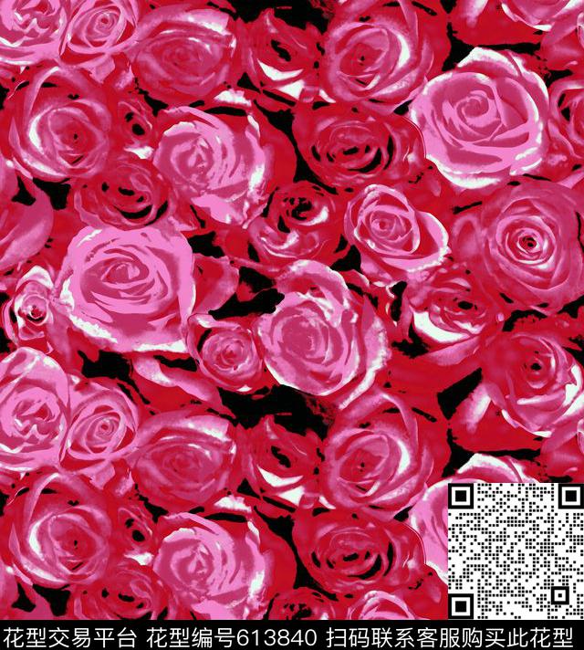大花玫瑰欧式传统印花华亿平台下载（图片编号: 613840） - 瓦栏（Walan）