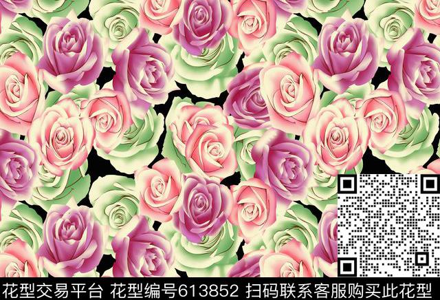 玫瑰花卉日韩风传统印花华亿平台下载（图片编号: 613852） - 瓦栏（Walan）
