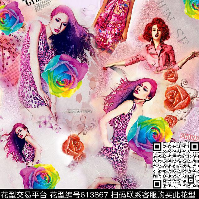 人物花卉休闲风数码印花华亿平台下载（图片编号: 613867） - 瓦栏（Walan）