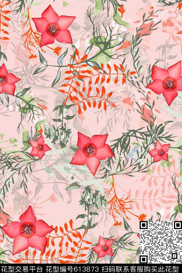 女装四方连续花鸟植物数码印花华亿平台下载（图片编号: 613873） - 瓦栏（Walan）