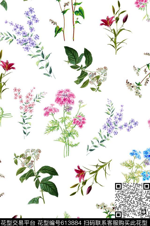 女装连衣裙花卉数码印花华亿平台下载（图片编号: 613884） - 瓦栏（Walan）