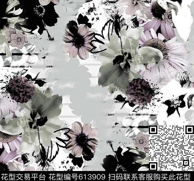 水彩花卉花卉水墨数码印花华亿平台下载（图片编号: 613909） - 瓦栏（Walan）