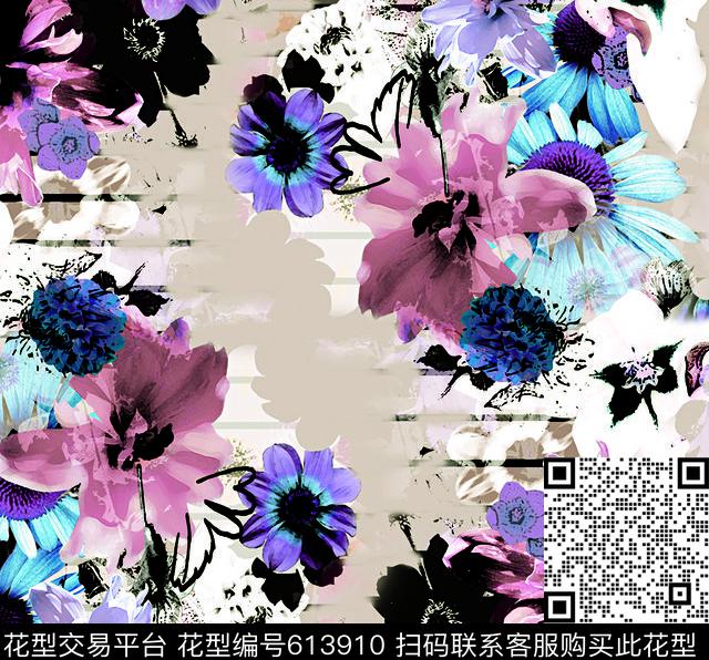 水彩花卉花卉水墨数码印花华亿平台下载（图片编号: 613910） - 瓦栏（Walan）