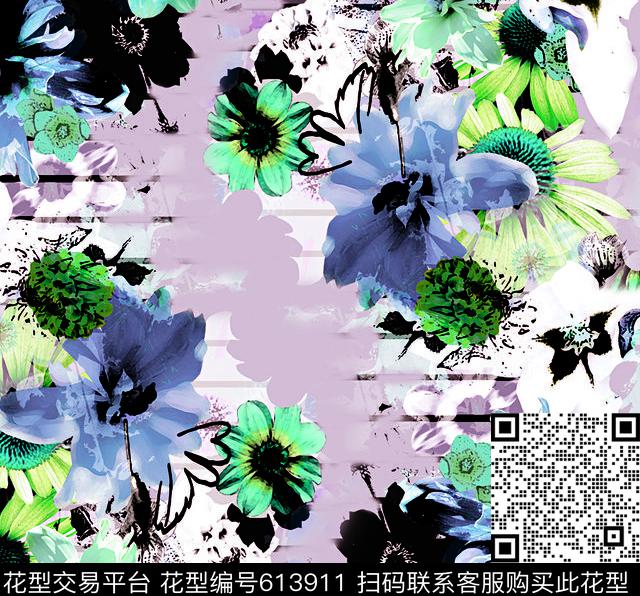 水彩花卉花卉水墨数码印花华亿平台下载（图片编号: 613911） - 瓦栏（Walan）