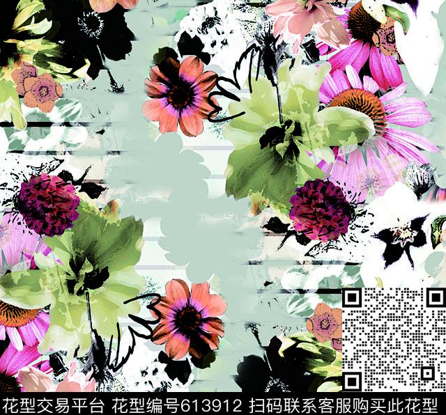 水彩花卉花卉水墨数码印花华亿平台下载（图片编号: 613912） - 瓦栏（Walan）