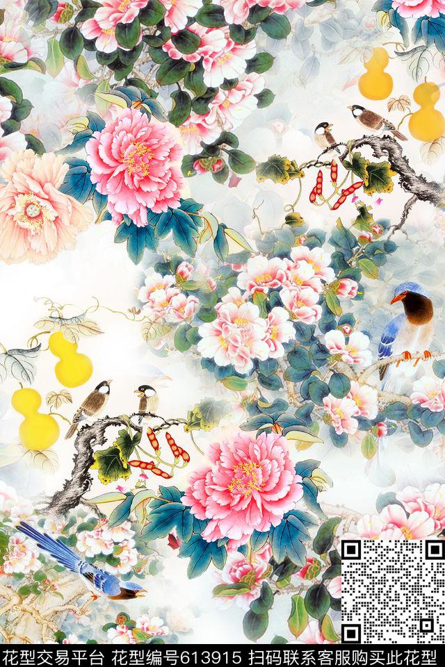 民族风中国风工笔画数码印花华亿平台下载（图片编号: 613915） - 瓦栏（Walan）