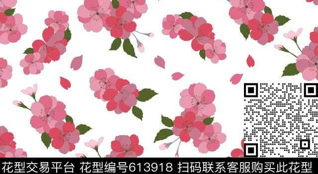 樱花花卉花朵传统印花华亿平台下载（图片编号: 613918） - 瓦栏（Walan）
