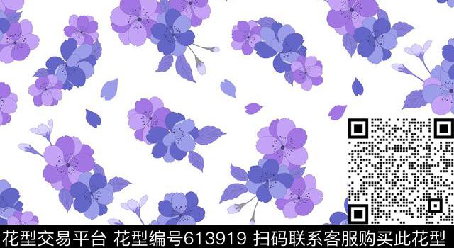 樱花花卉花朵传统印花华亿平台下载（图片编号: 613919） - 瓦栏（Walan）
