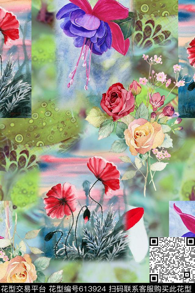 时尚抽象几何设计时尚中国风花卉女子裙子印花数码印花华亿平台下载（图片编号: 613924） - 瓦栏（Walan）