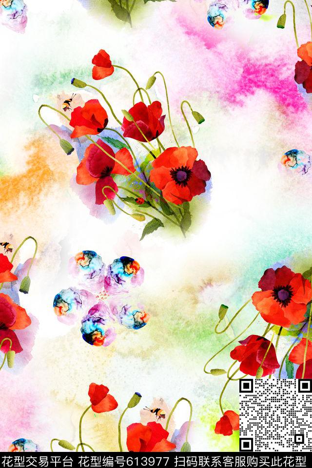 水彩花卉花朵花卉数码印花华亿平台下载（图片编号: 613977） - 瓦栏（Walan）