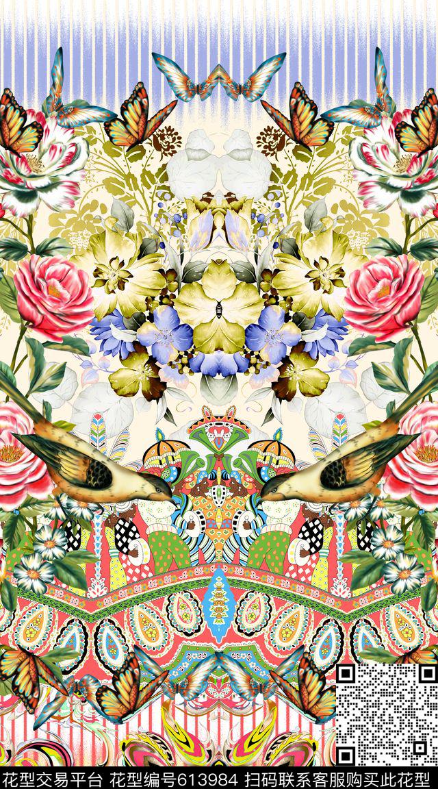 定位花鸟佩斯利数码印花华亿平台下载（图片编号: 613984） - 瓦栏（Walan）
