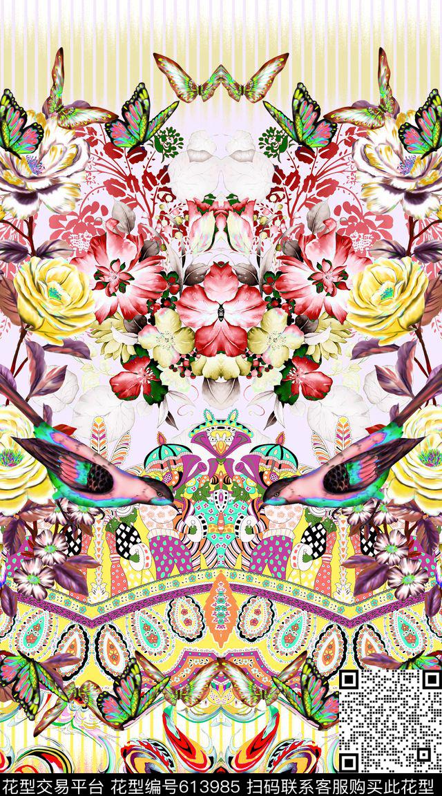 定位花鸟佩斯利数码印花华亿平台下载（图片编号: 613985） - 瓦栏（Walan）
