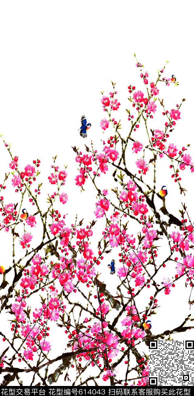 定位花卉桃花数码印花华亿平台下载（图片编号: 614043） - 瓦栏（Walan）