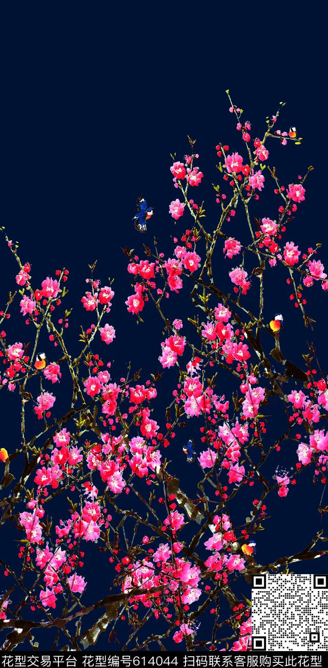 定位花卉桃花数码印花华亿平台下载（图片编号: 614044） - 瓦栏（Walan）