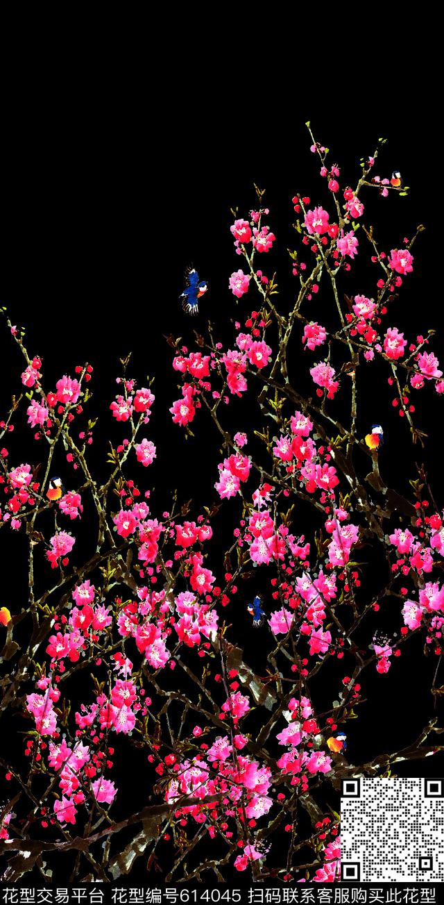 定位花卉桃花数码印花华亿平台下载（图片编号: 614045） - 瓦栏（Walan）