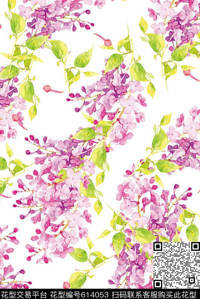时尚女装裙子印花时尚手绘水彩花卉艳丽清爽时尚印花数码印花华亿平台下载（图片编号: 614053） - 瓦栏（Walan）