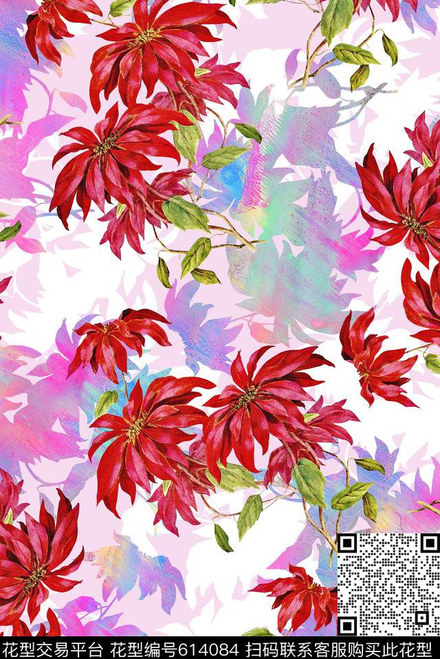 时尚手绘油画花卉时尚抽象纹理花卉艳丽清爽时尚印花数码印花华亿平台下载（图片编号: 614084） - 瓦栏（Walan）