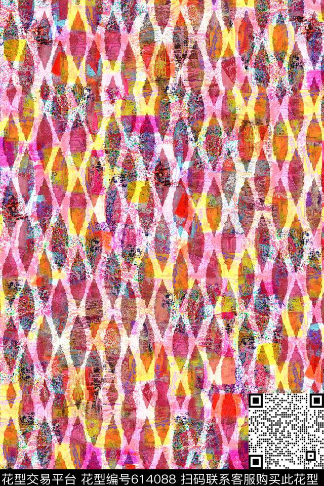 抽象肌理几何数码印花华亿平台下载（图片编号: 614088） - 瓦栏（Walan）