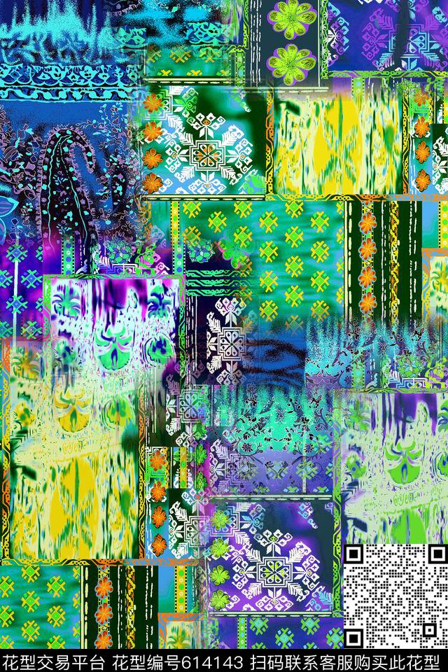 抽象几何拼贴数码印花华亿平台下载（图片编号: 614143） - 瓦栏（Walan）