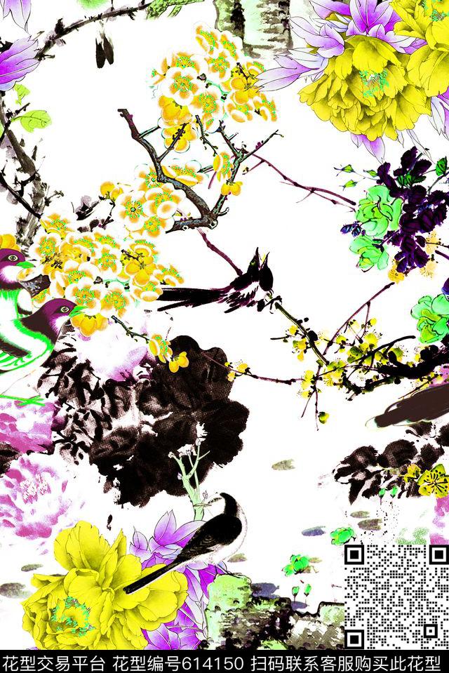 中国风花鸟花卉数码印花华亿平台下载（图片编号: 614150） - 瓦栏（Walan）